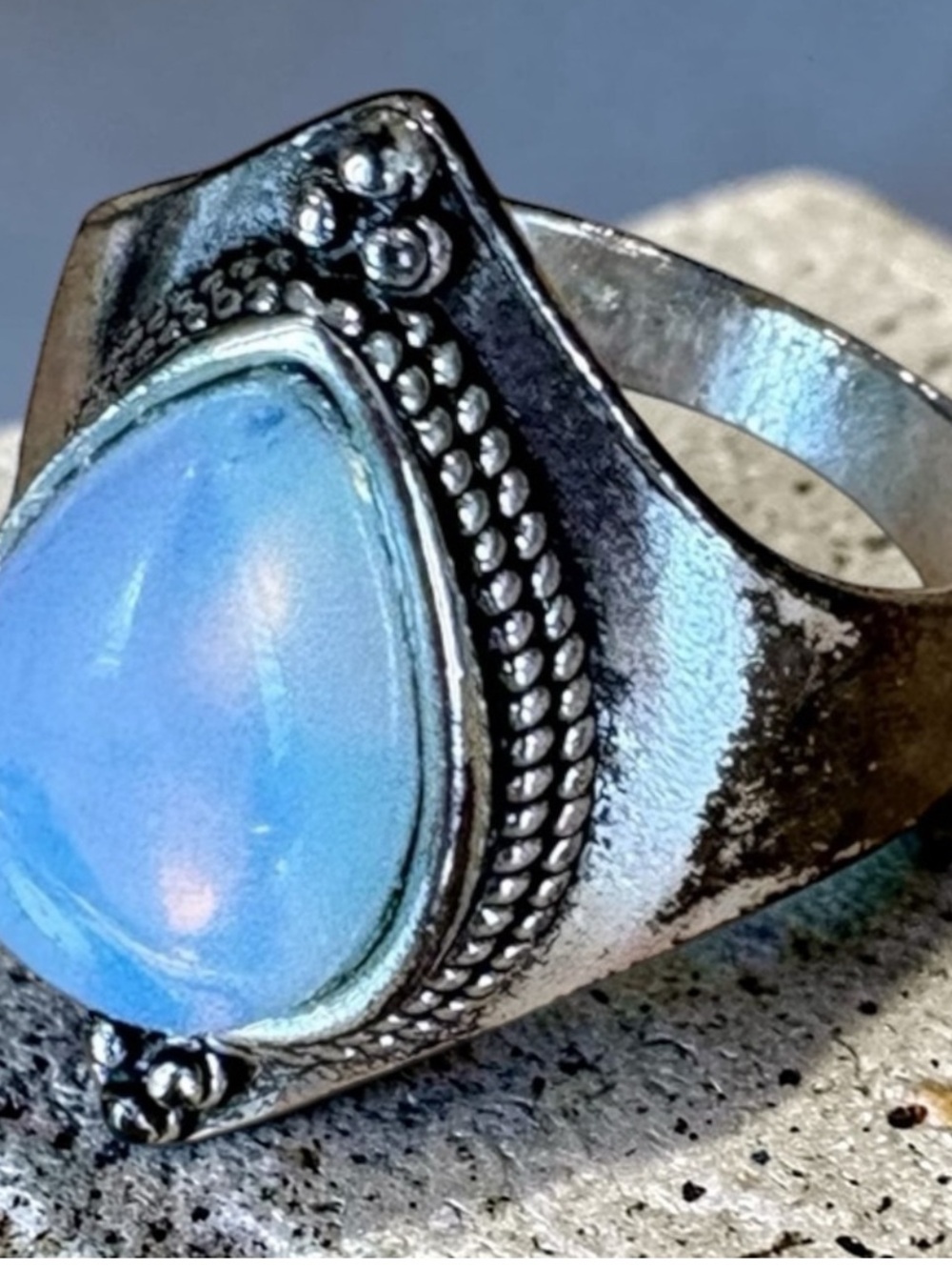 Vintage-Inspired Blue Cabochon Sterling-Style Ring